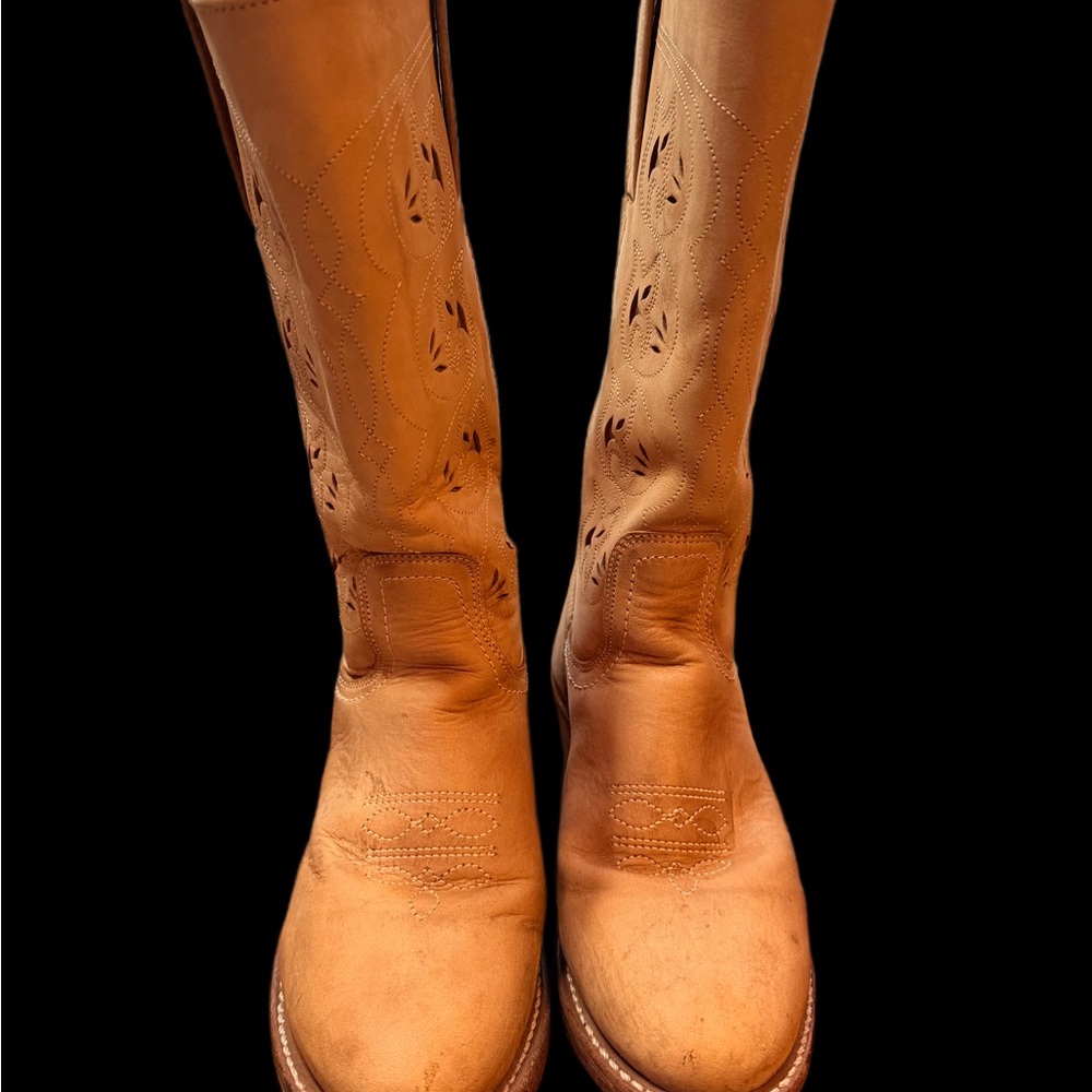 Frye Tan Leather Western Heeled Boots